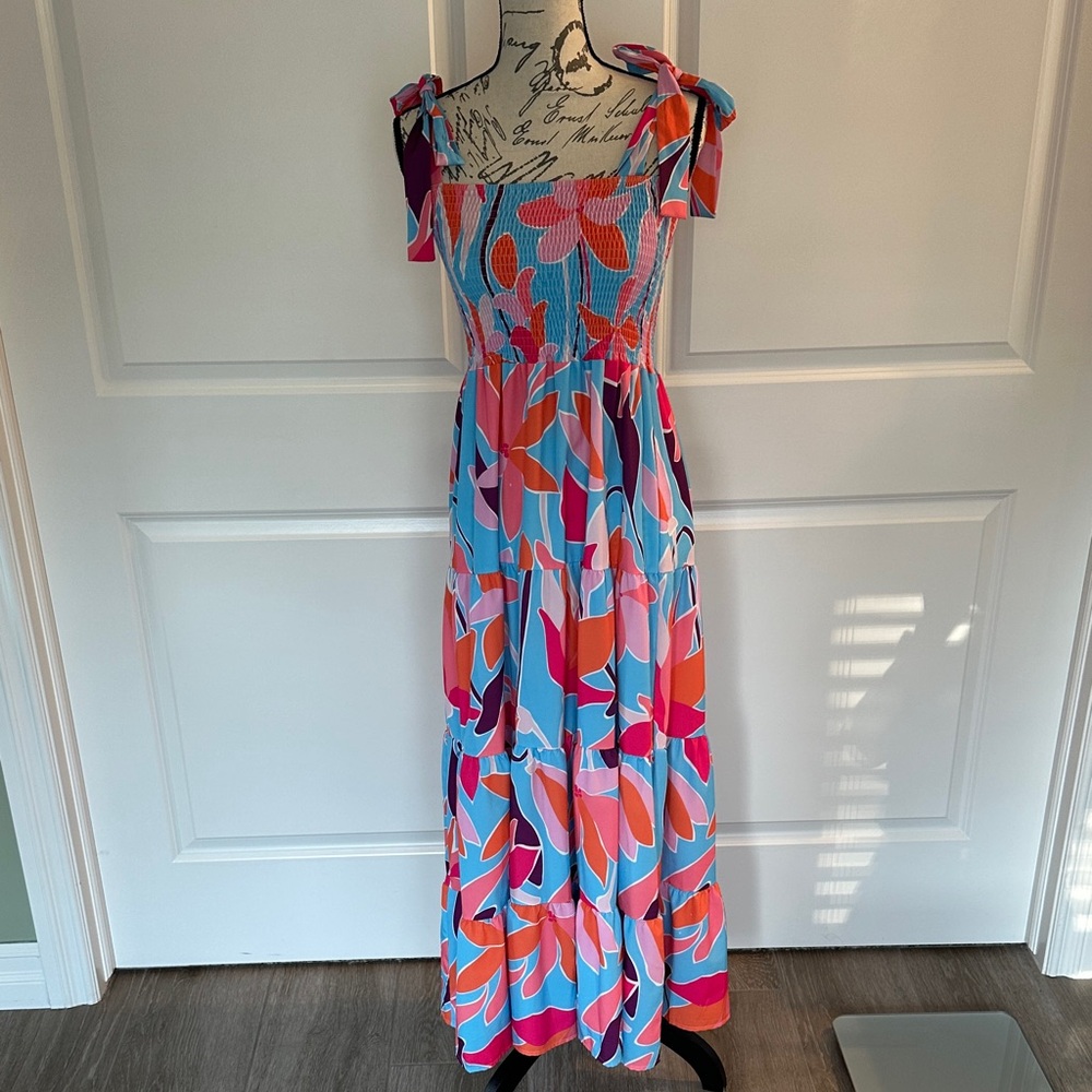 Vibrant Floral Maxi Dress with Tie Straps